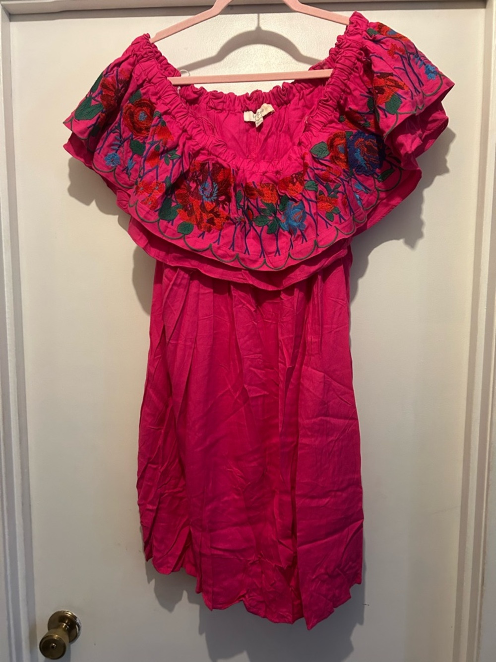 Umgee Hot Pink Off-Shoulder Embroidered Mini Dress